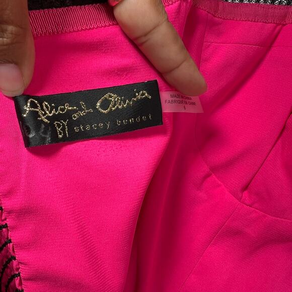 Alice + Olivia Pink Black Lace Bustier Corset Ruffle Belted Mini Dress Sz 6 NWT - Picture 11 of 16